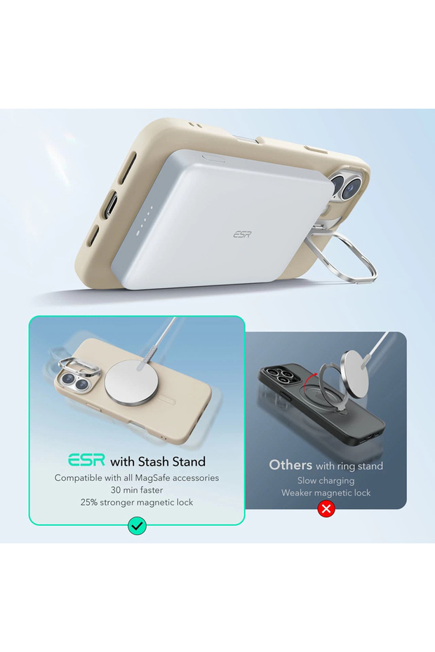 Husa iPhone 16 Plus Cloud Soft HaloLock Kickstand, crem - 3