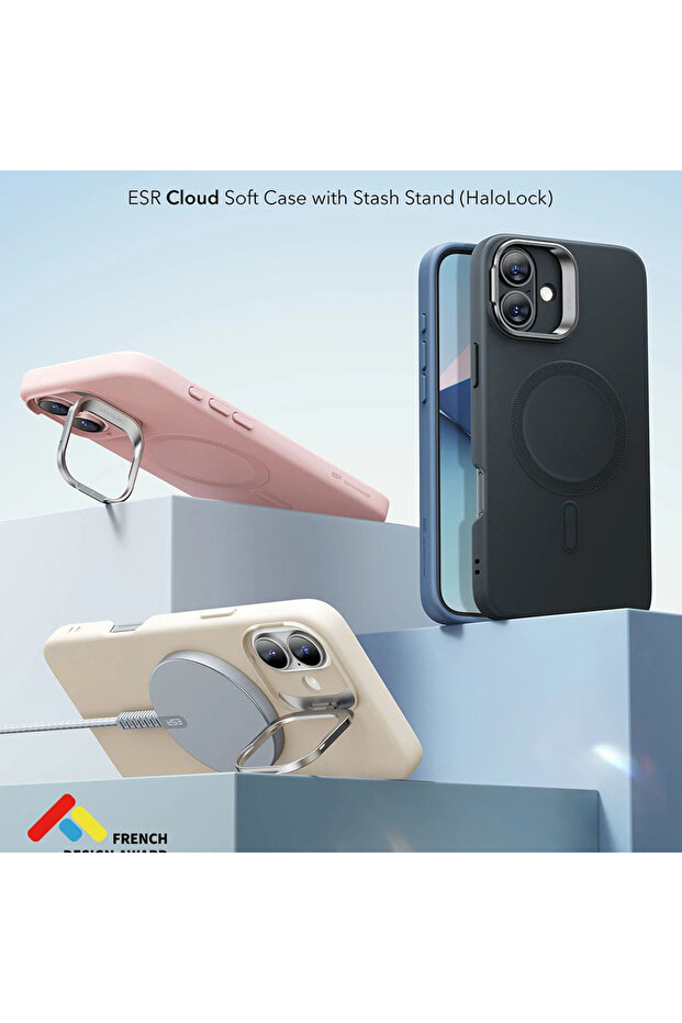 Husa iPhone 16 Plus Cloud Soft HaloLock Kickstand, crem - 2