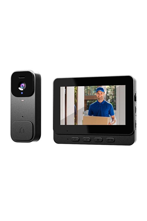 Smart Video Doorbell with LCD Display, People Recognition, Night Vision Camera, Black