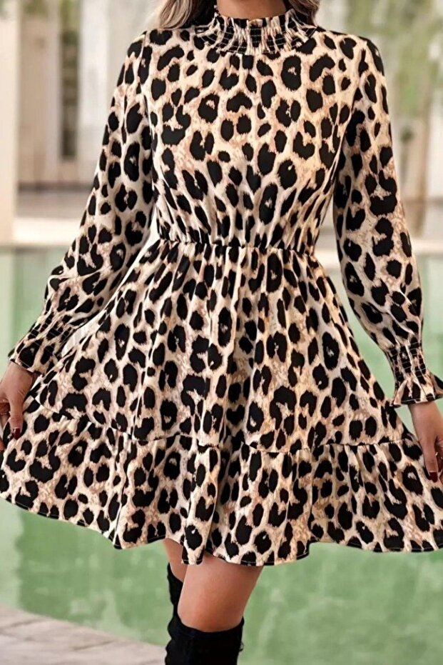 Rochie modală cu guler cu model leopard - Leopard - 2