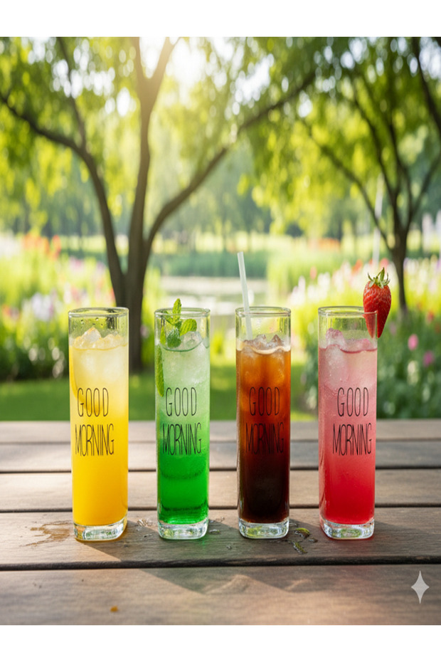 4-Piece Good Morning Heat-Resistant Borosilicate Glass Cup 380 ml