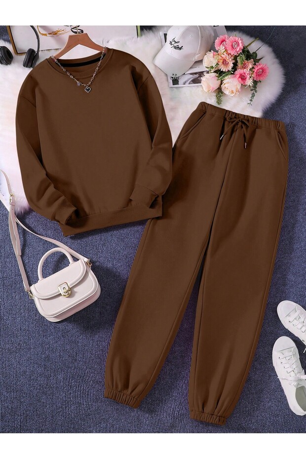 Daily 3 Thread Comfortable Unprinted Plain Winter Thick Bottom Top Tracksuit Set