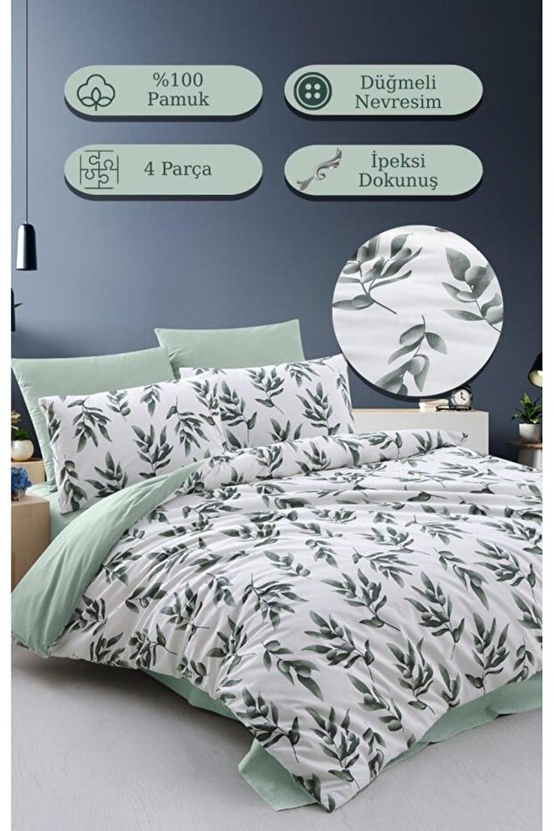 Nevresim Takımı Çift Kişilik Oliviya %100 Pamuk Percale Baskılı - 1
