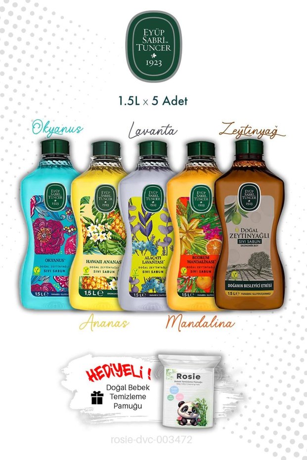 Liquid Soap Eyüp Sabri Tuncer Set of 5 1.5L Family Size and Rosie