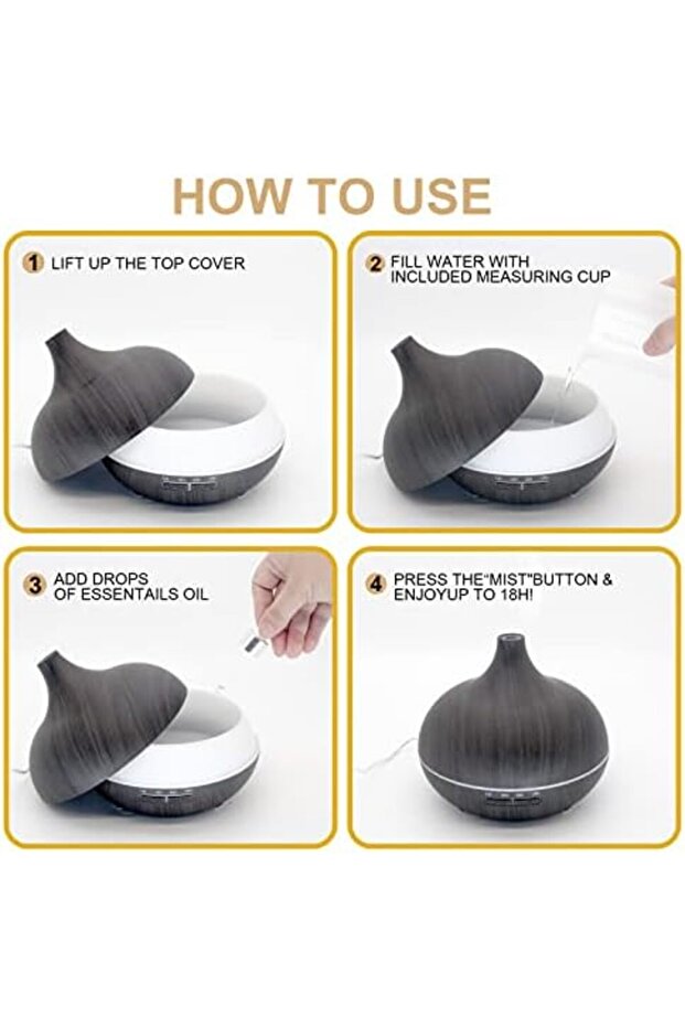 Sky-Touch Essential Oil Diffuser, 550ml Oil Diffuser With 4 Timer, Aromatherapy Diffuser With Auto S - 6