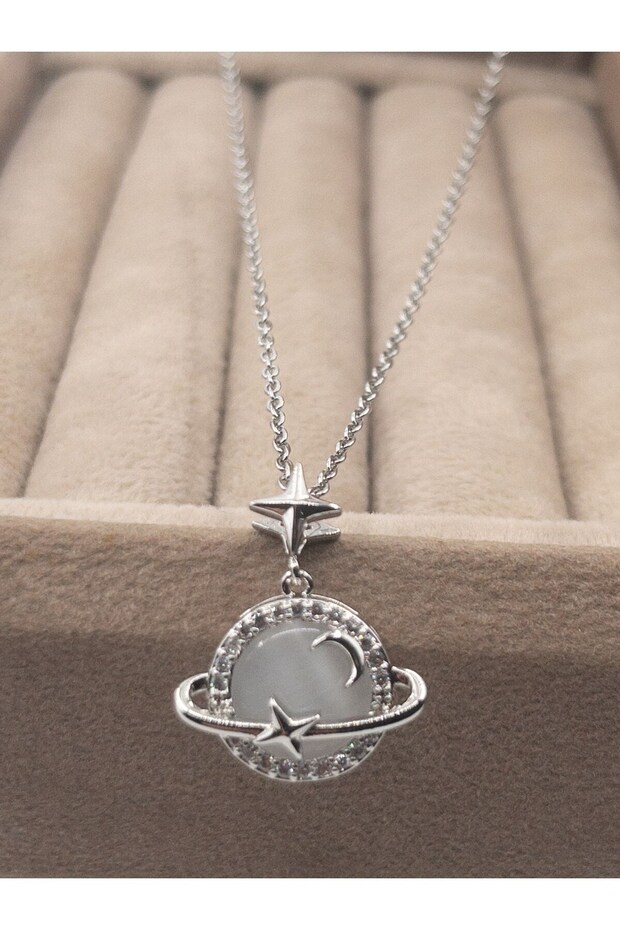 Silver Color Opal Star Planet Steel Necklace