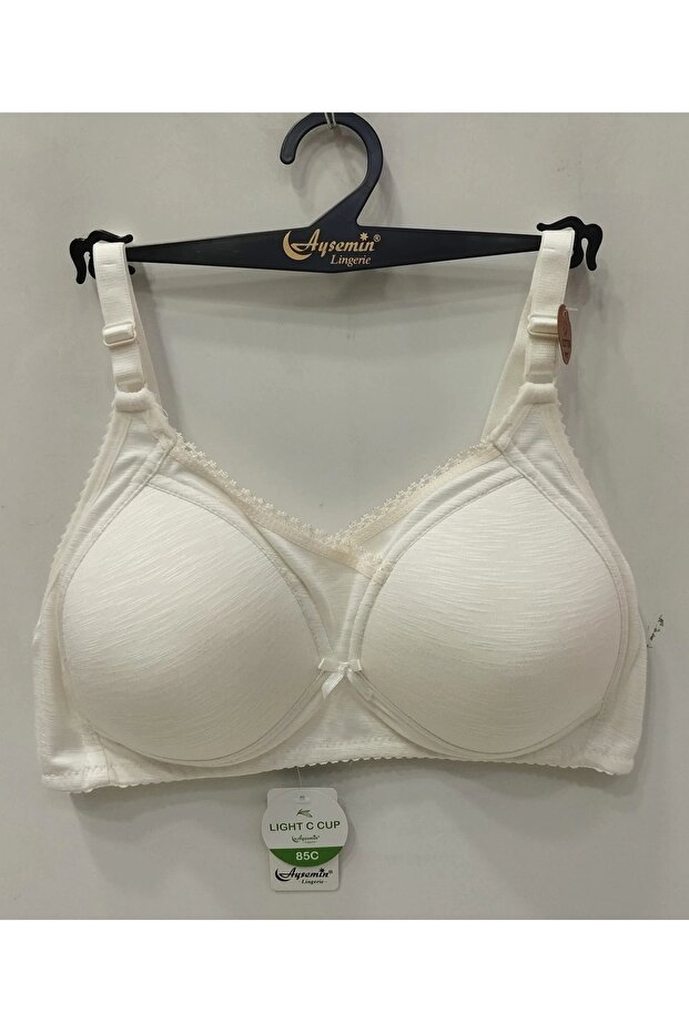 Women's Front Lace Detailed Ribbed C Cup Gathering Bra - Ecru