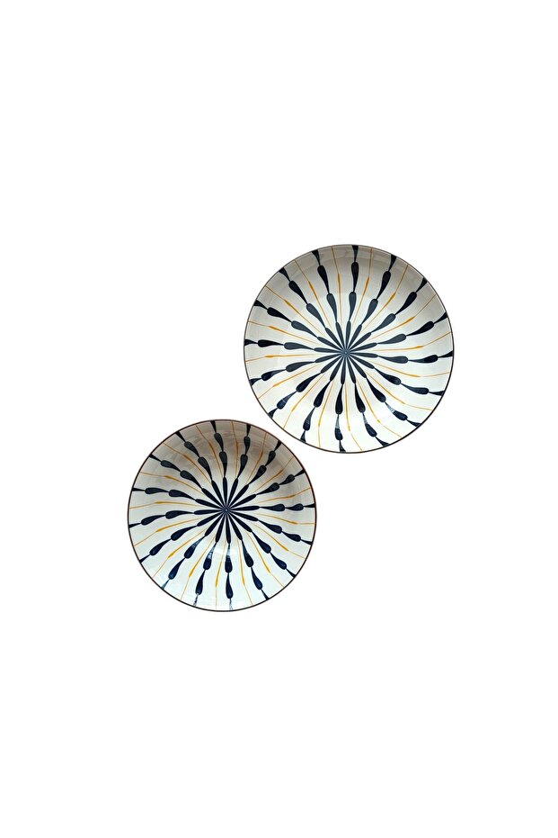 Ceramic dinnerware set with blue radial abstract pattern - 2