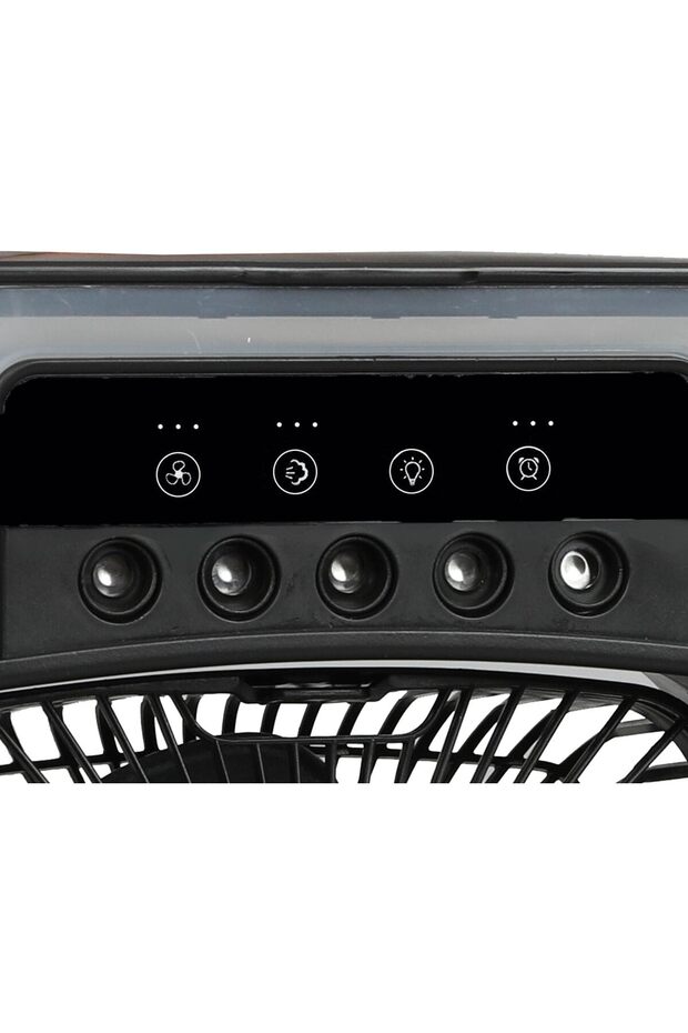 Portable 4-in-1 Desk Fan with Mist, 90° Oscillation, Timer, 3 Speeds & 7-Color Lights - 1