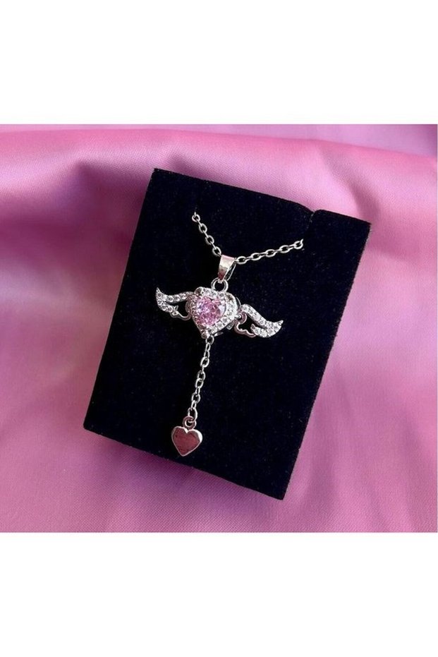 Silver Color Angel of Love Pendant Women's Steel Necklace