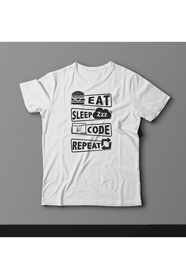 Tricou imprimat Eat Sleep Code Repeat - 1