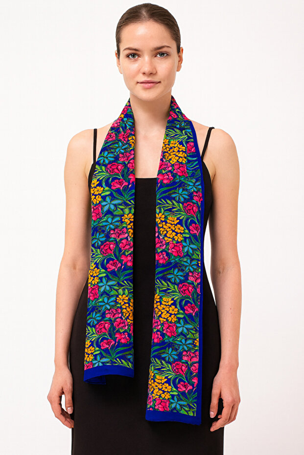 Mi̇dni̇ght Tropi̇c Pattern Stylish & Elegant Women's Accessory Satin Scarf 30X165Cm