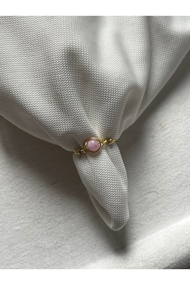 Minimal Kunzite Stone Gold Wire Ring Handmade
