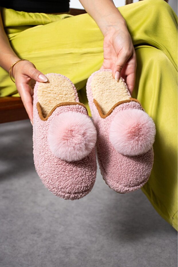 Pudra PonPon Kışlık Kadın Terlik - 1