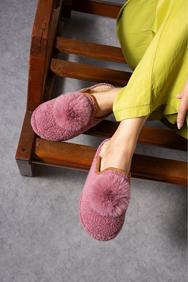 Vişne PonPon Kışlık Kadın Terlik - 2