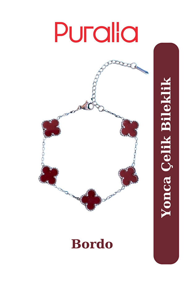 Yonca Çelik Bileklik - Bordo - 1