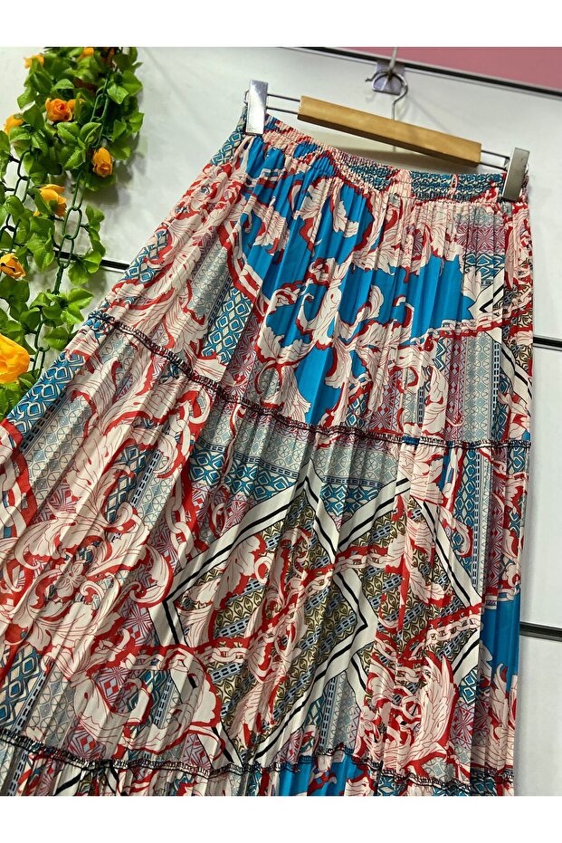 Patterned Chiffon Skirt with Lining - 3