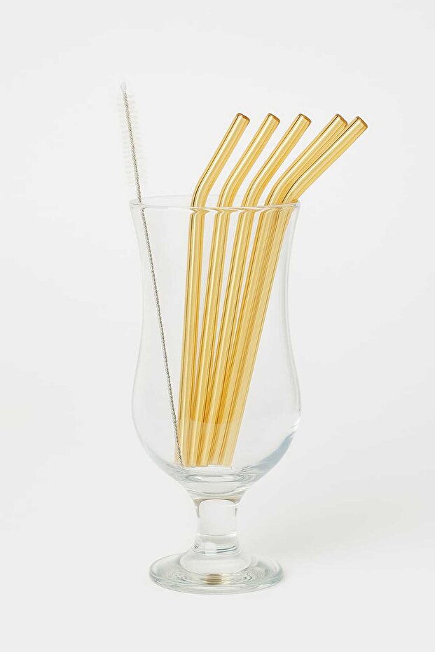 6'lı Gold Sarı Cam Pipet Ve 1 Adet Temizleme Fırçası - 1