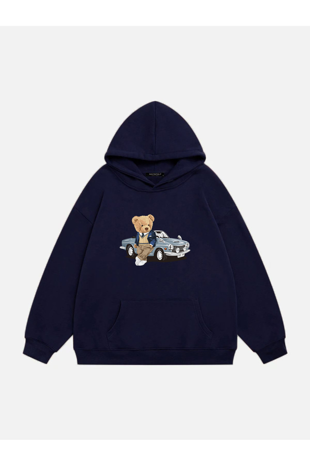 Unisex Rich Teddy Printed Hooded Fleece Oversize Sweatshirt