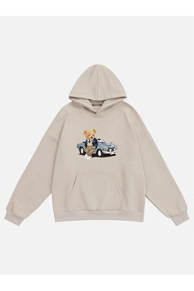 Unisex Rich Teddy Printed Hooded Fleece Oversize Sweatshirt