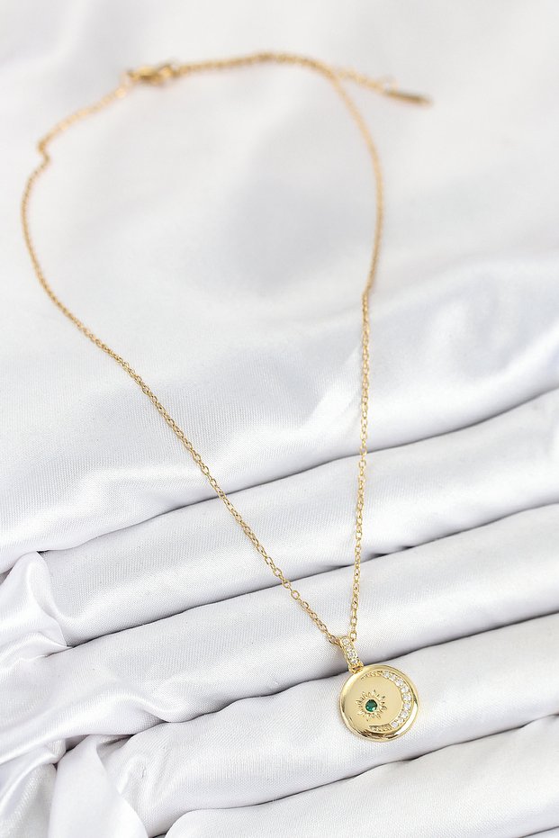 Moon Sun Style Necklace with Golden Steel Zircon for Elegant Woman