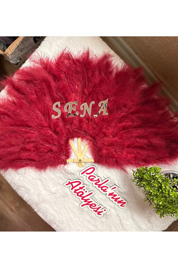 Burgundy Bridal Fan with Name Can Be Engraved Silver Color
