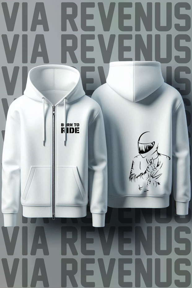 Born to Ride / Motorcu Front and Back Printed Unisex Zippered Hooded Sweatshirt Cardigan