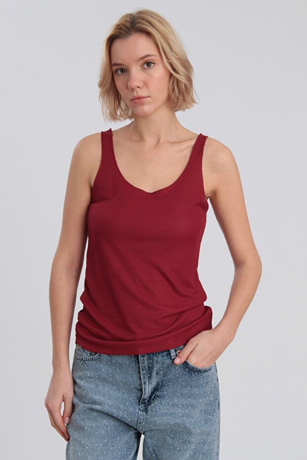 Kadın Kaşkorse Bordo Basic Atlet - 1