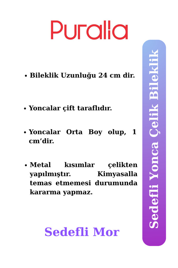 Sedefli Mor Yonca Çelik Bileklik - 5