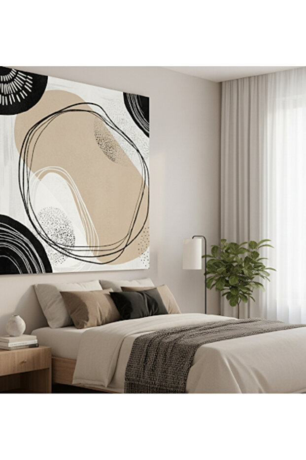 Modern Soyut Sanat Kanvas Tablo | Minimalist Siyah ve Bej Duvar Dekoru - 3