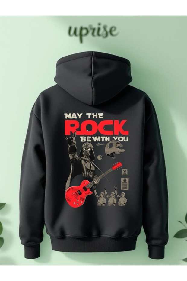 سويت شيرت كبير الحجم مطبوع عليه May The Rock Be With You مصنوع من القطن بثلاثة خيوط