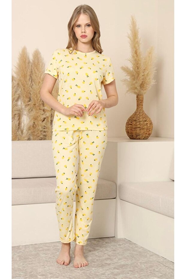 limonlu bambu viskon pijama takımı - 5