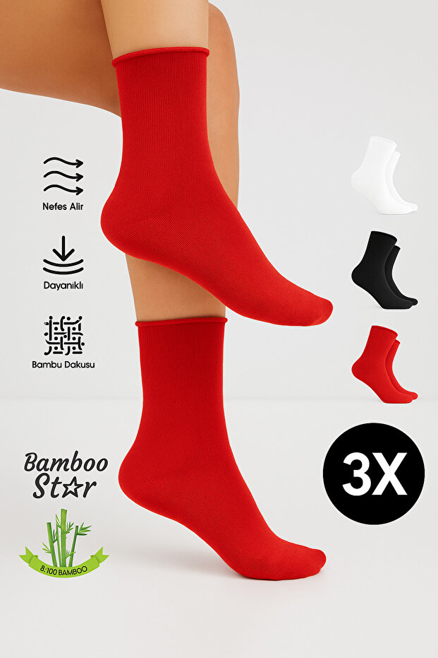 Bamboo Women's Elastic-Free Seamless Premium Socks 3-Piece Assortment Pack Non-Squeezing Socks / Non-Marking