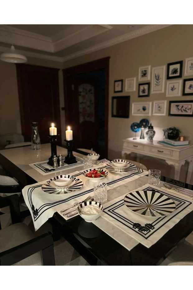 Geometric Patterned Embossed Embroidered Runner - 3