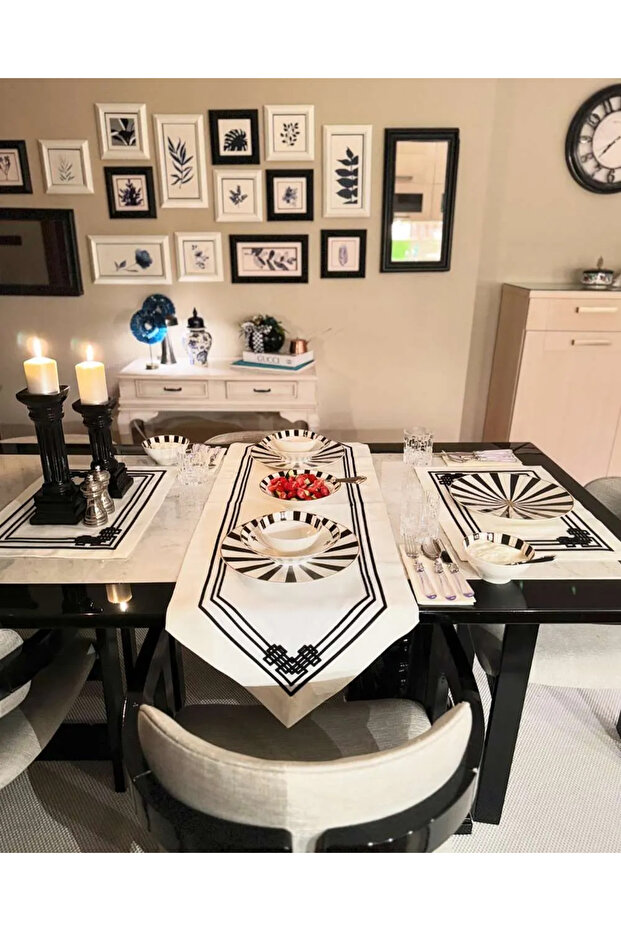 Geometric Patterned Embossed Embroidered Runner - 1
