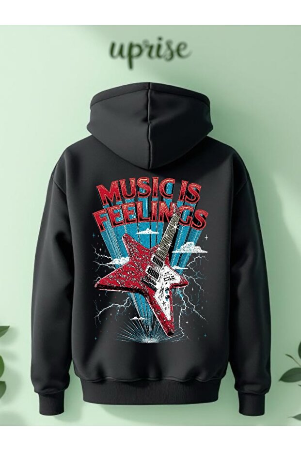 سويت شيرت من القطن مطبوع عليه Music Is Feelings مكون من 3 خيوط كبيرة الحجم
