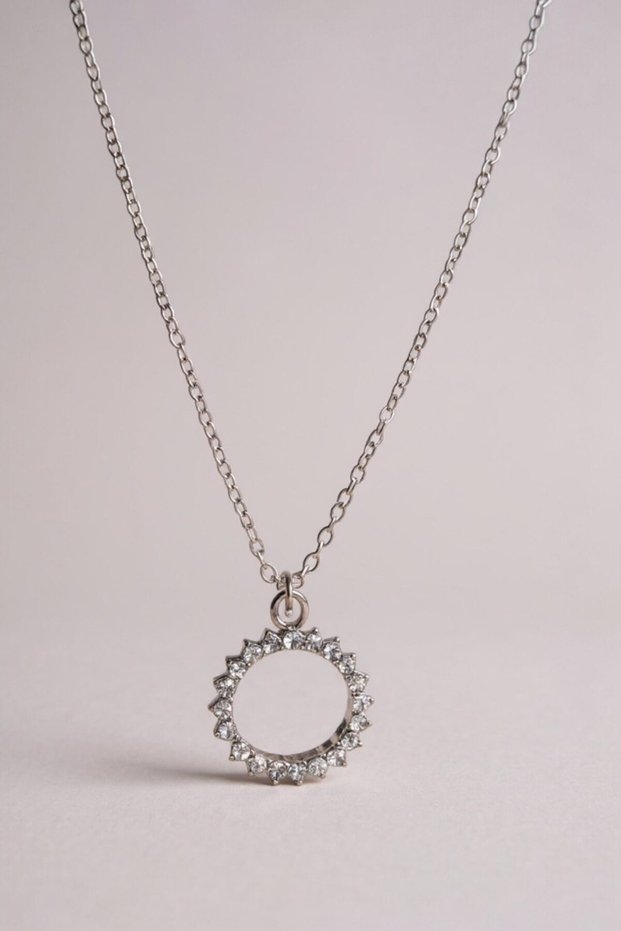 Silver Color Round Stone Detailed Nickel Women's Necklace