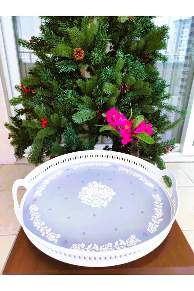 Carite 38 Cm Yuvarlak Örgü Tepsi - Mavi - Beyaz - 1 Adet - 3