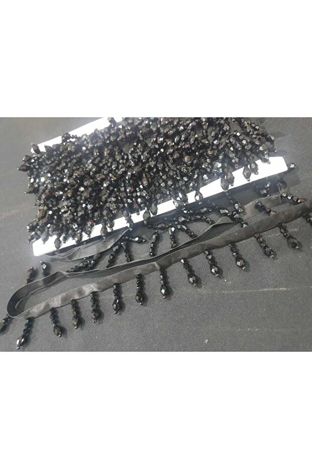 Black Beaded Fringe Tassel Decorative Strip Accessory Hobby