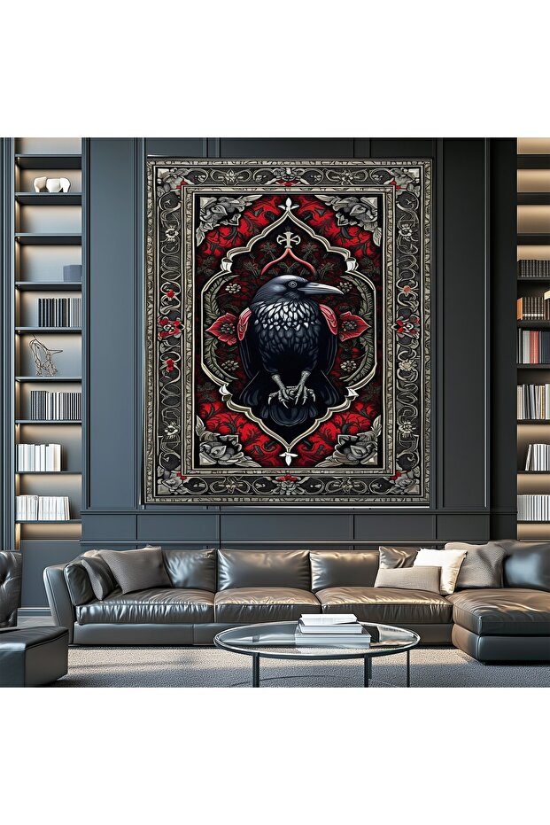 Karga Kuzgun Hayvan Desenli Duvar Örtüsü Duvar Halısı Wall Tapestry - 4
