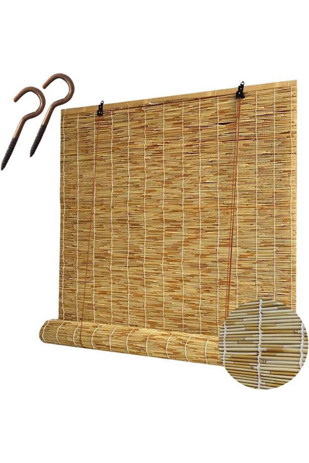 FFD Natural Reed Roll Up Shades Hand-Woven Bamboo Blinds for Indoor/Outdoor - Easy to Install 100cm