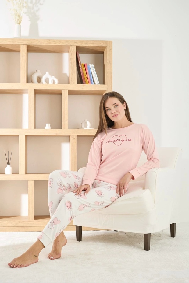 Women's Thermosoft Fabric Crew Neck Light Pink Pajama Set - 7900