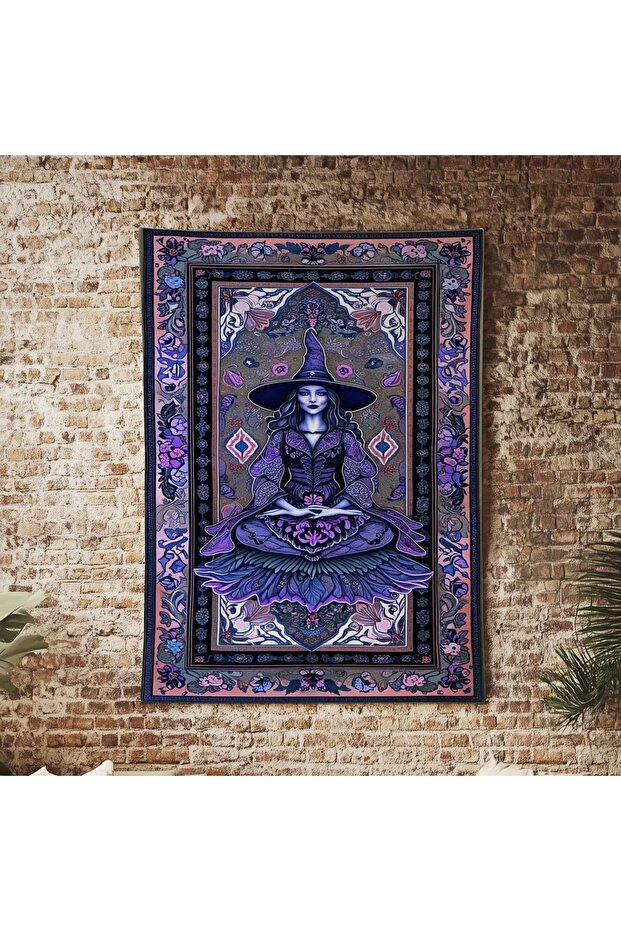 Gotik Mor Cadı Desenli Duvar Örtüsü Duvar Halısı Wall Tapestry - 1