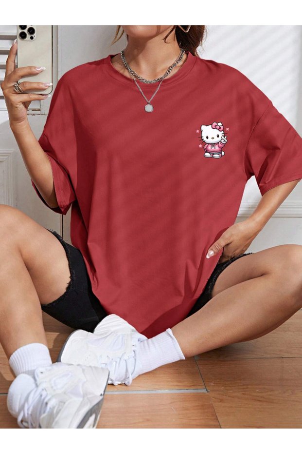 Unisex Men/Women Hello Kitty Special Printed Oversized Cotton T-Shirt