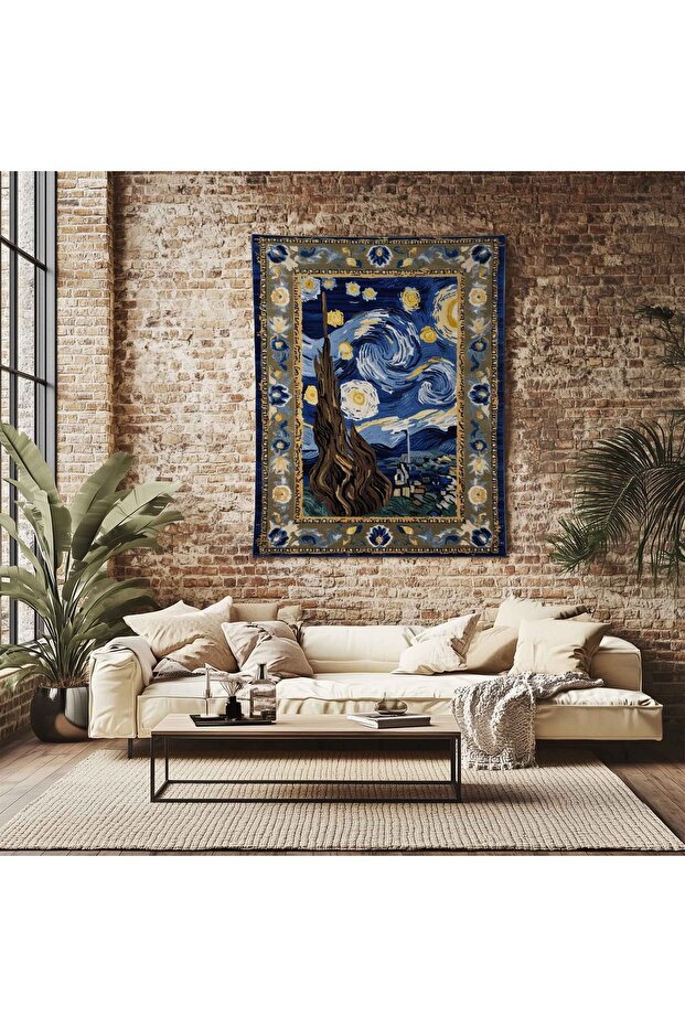 Van Gogh Yıldızlı Geceler Tablo Desenli Duvar Örtüsü Duvar Halısı Wall Tapestry - 2
