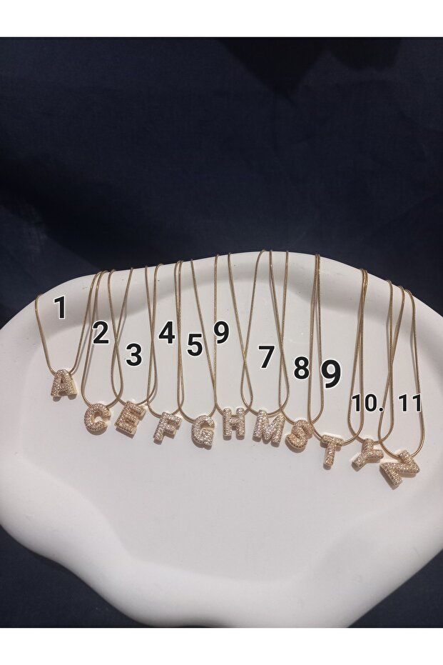 Curved Steel Zircon Stone Letter Necklace
