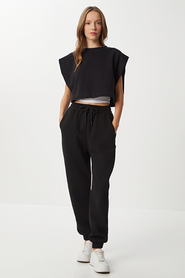 Şardonlu Jogger Örme Eşofman Altı LCR0099 SİYAH - 3