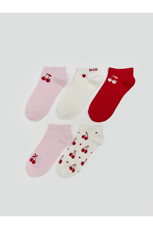 Ma Bella and Pink Mix Cherry Printed Women's Booties Socks 5-Pack