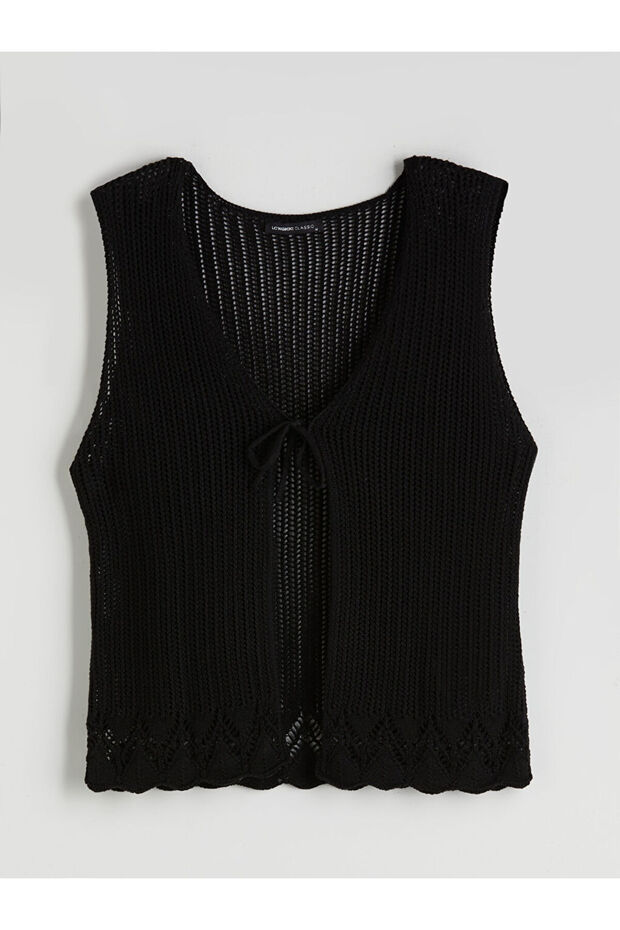 V Yaka Ajurlu Kadın Triko Yelek - 5