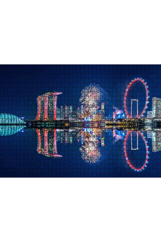Cakasepetim Malaysia Singapore Skyscrapers and Night Reflections 1000 Piece Puzzle Jigsaw Mdf (Wood)